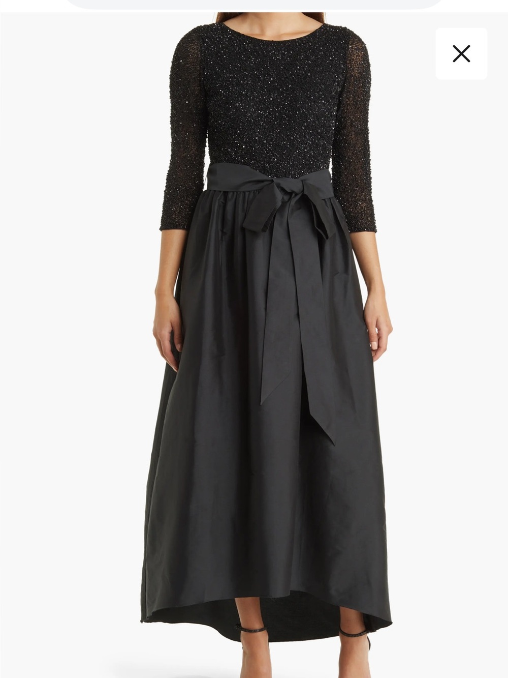 Pisarro Nights Black Beaded Bodice Taffeta Hi Low Gown size 14P